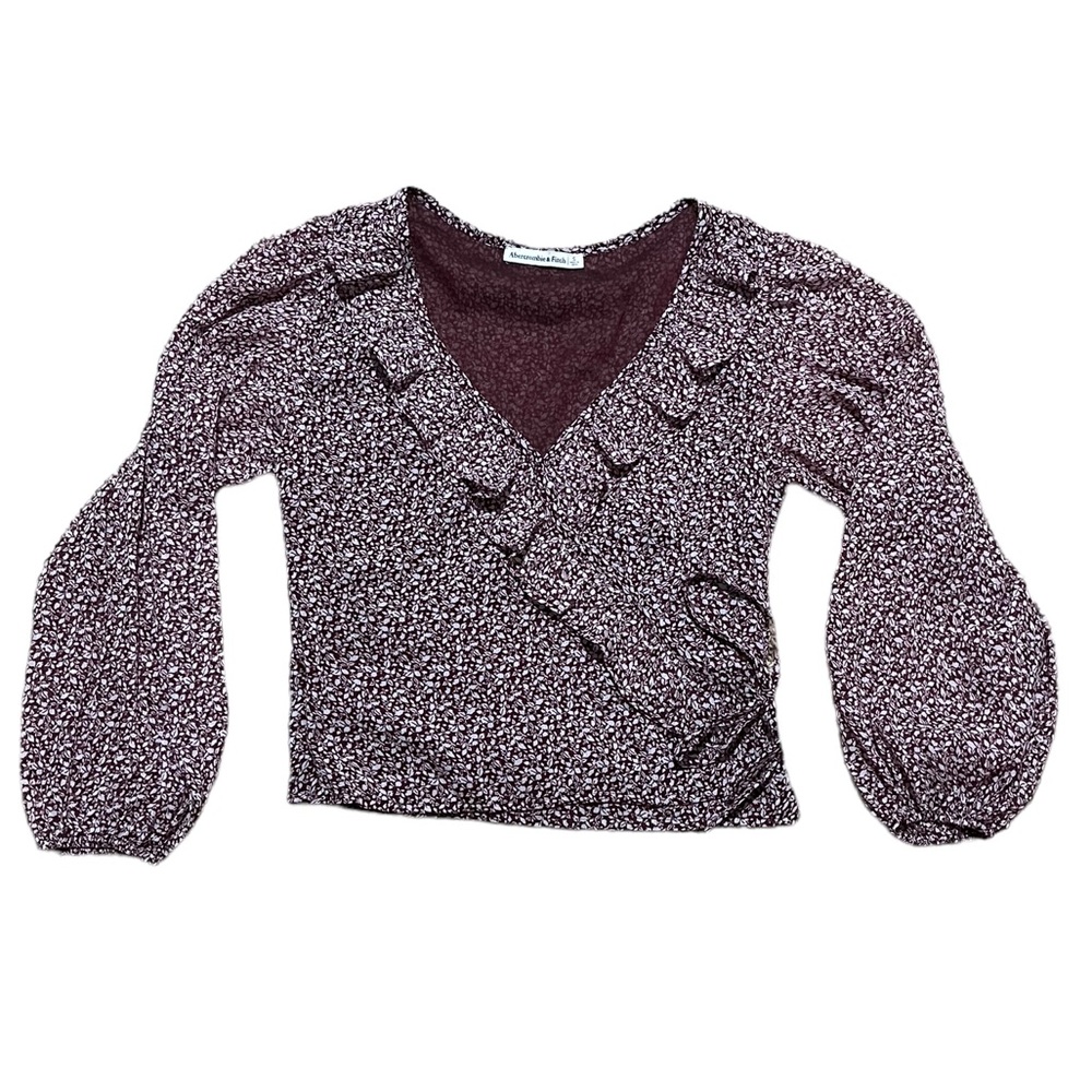Abercrombie Maroon Floral Ruffle Wrap Blouse | Women's S